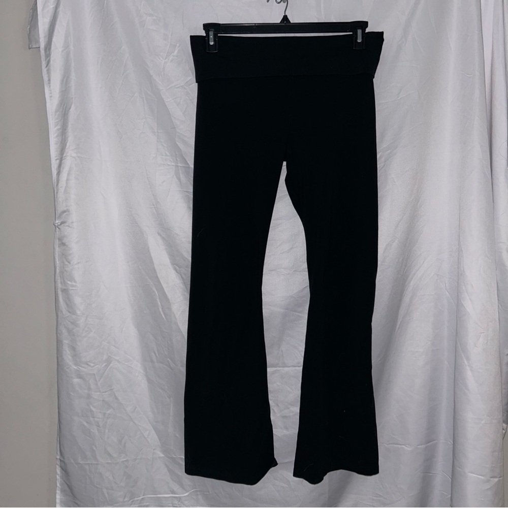 PINK Victoria's Secret Leggings Flare Yoga Pants Fold Over Waist L Black